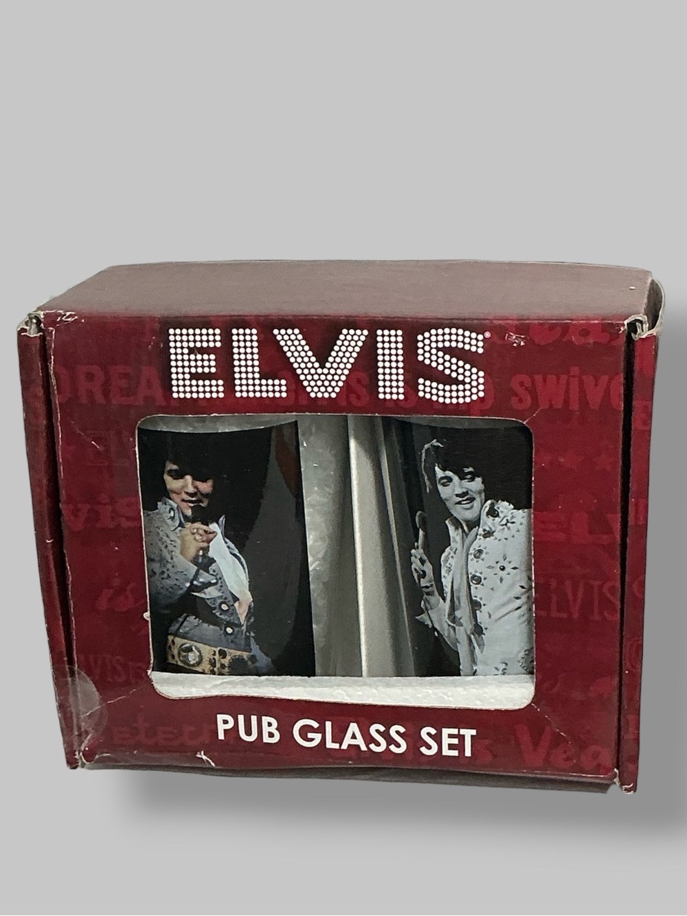 ELVIS Presley Pub Pint Glass Set Vintage Collectible 16 Oz Set of 2 Boxed - Picture 3 of 16